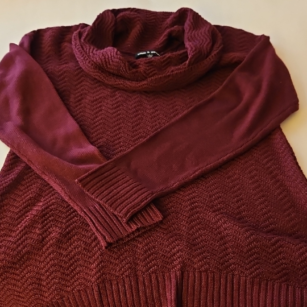 Cable & Gauge Deep Red/Merlot Color, Size L, Cowl Neck Sweater